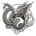 black and white dragon coming out of a yin yang egg  tattoo design idea