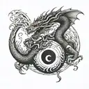 black and white dragon coming out of a yin yang egg  tattoo design idea