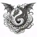 black and white dragon coming out of a yin yang egg  tattoo design idea