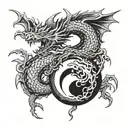 black and white dragon coming out of a yin yang egg  tattoo design idea