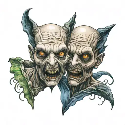 siamese twin head creepy monster tattoo design idea