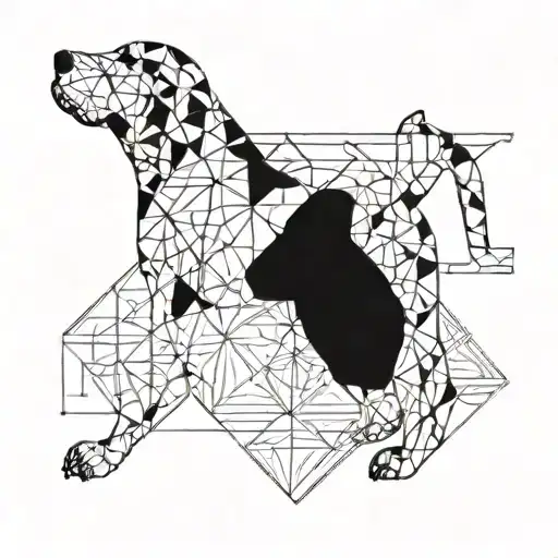 A geometric design representing the ups and downs of trading, with a silhouette of a beagle dog incorporated into the pattern tattoo design idea