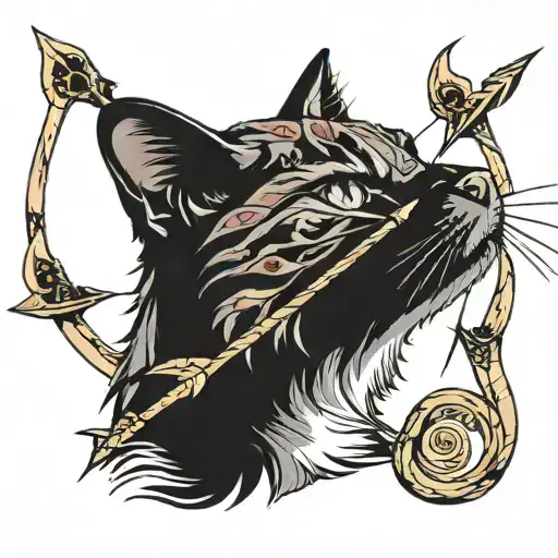 Cat, bow, arrow tattoo design idea