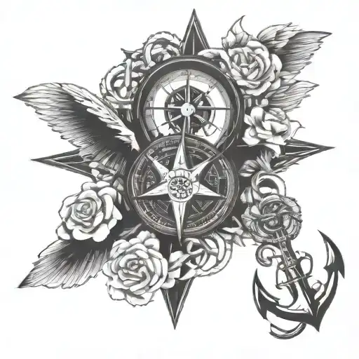 Eagle anchor compass rose  tattoo design idea