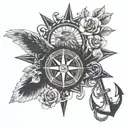Eagle anchor compass rose  tattoo design idea