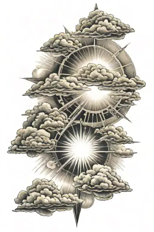 rays of the sun with clouds tattoo design idea