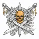 crossed swords connected by chains wrapped by the Snee family crest tattoo design idea