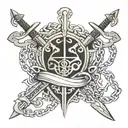 crossed swords connected by chains wrapped by the Snee family crest tattoo design idea