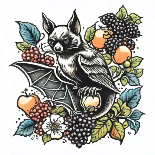 berries and fruit bat tattoo design idea