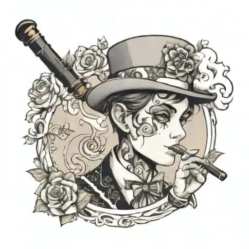 boy in lolita fashion smoking pipe tattoo design idea