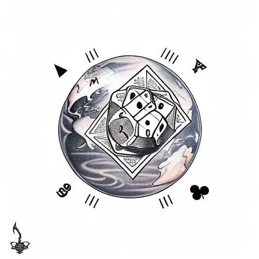 earth with hands rolling dice  tattoo design idea