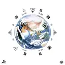 earth with hands rolling dice  tattoo design idea