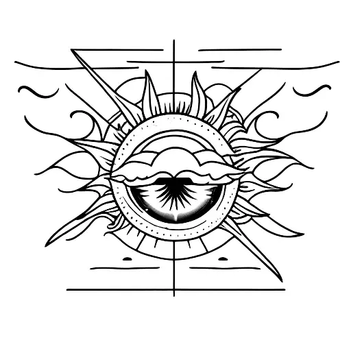 Icaro with wings falling down with a sun in the heaven tattoo design idea