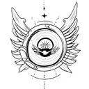 Icaro with wings falling down with a sun in the heaven tattoo design idea