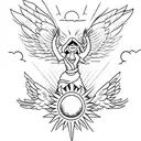 Icaro with wings falling down with a sun in the heaven tattoo design idea