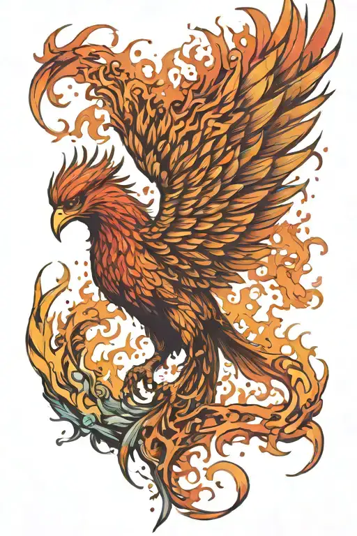 Phoenix burning in flames tattoo design idea