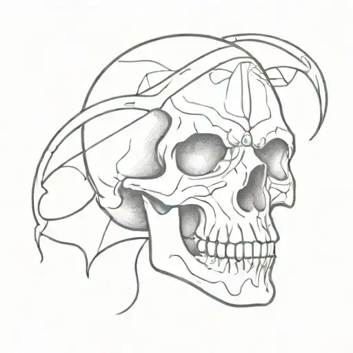 skull, retro, dungeons and dragons, outline tattoo tattoo design idea