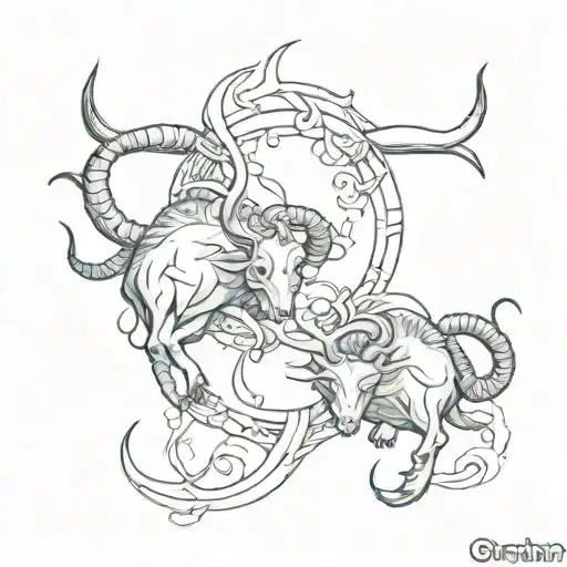 A detailed sketch tattoo of a Taurus and Scorpio symbol intertwined with each other tattoo design idea