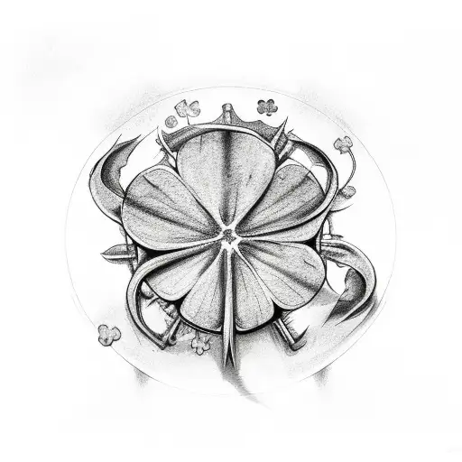 demon with four leaf clover tattoo design idea