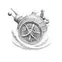 Rum barrel on waves tattoo design idea