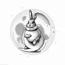 crecent Moon with filigri detailed name "Alexis" with a bunny sitting in the middle tattoo design idea