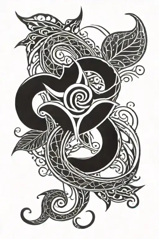 minimalistic vertical mystic symbol with snakeskin and petals in it tattoo design idea