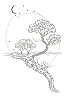 galaxy that flows into a tree then the tree roots flow into a waterfall tattoo design idea
