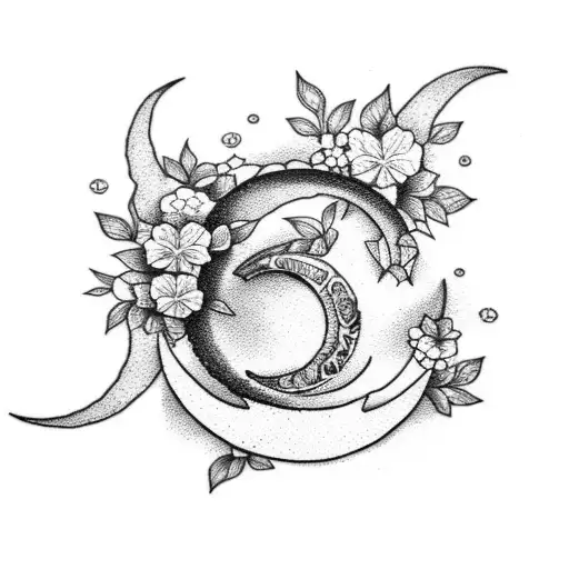 crescent moon with flowers inside tattoo design idea