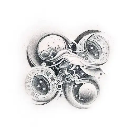 Tatuaje en el bicep, La silueta de 2 personas estando dentro de un espejo roto cada uno y alrededor la noche estrellada tattoo design idea