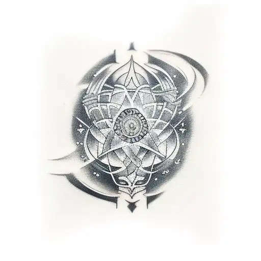 Tatuaje en el bicep, La silueta de 2 personas estando dentro de un espejo roto cada uno y alrededor la noche estrellada tattoo design idea