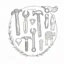 wood and tools arranged tattoo design idea