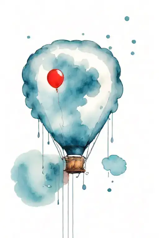 Rain cloud with red balloon floating tattoo design idea