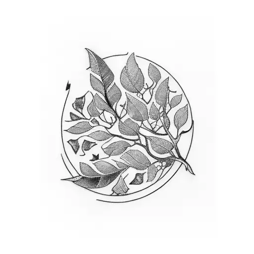 laurel leaf moon tattoo design idea