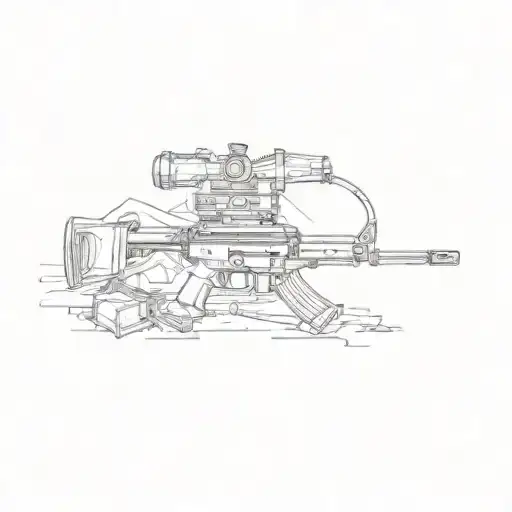 assault rifle, greyscale, gun, high heels, holding gun, machine gun, magazine monochrome, rifle, solo, tradi tattoo design idea