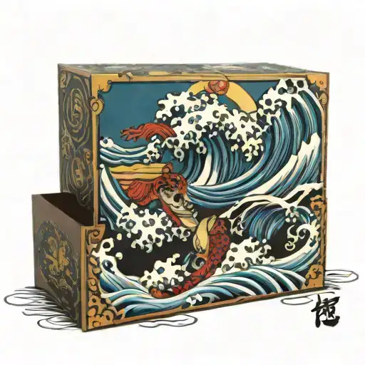 japanese waves manga box tattoo design idea