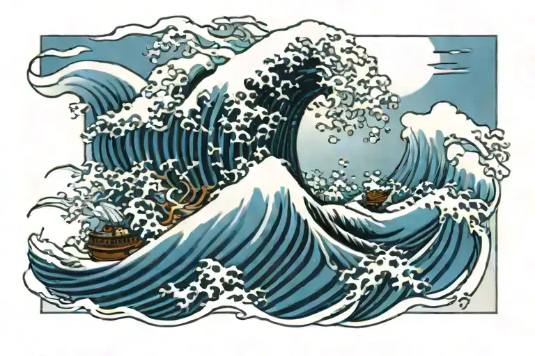 japanese waves crashing in the background tattoo design idea