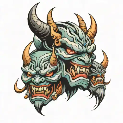Oni Mask Happy Sad Angry tattoo design idea