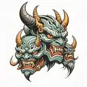 Oni Mask Happy Sad Angry tattoo design idea
