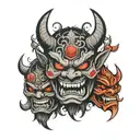 Oni Mask Happy Sad Angry tattoo design idea