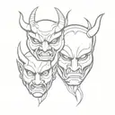 Oni Mask Happy Sad Angry tattoo design idea
