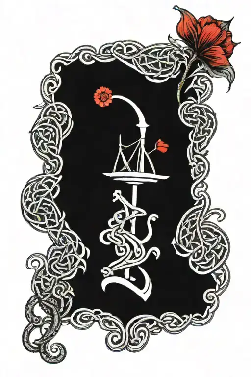 Left leg tattoo of Celtic, war, seafarer tattoo with a red poppy tattoo design idea