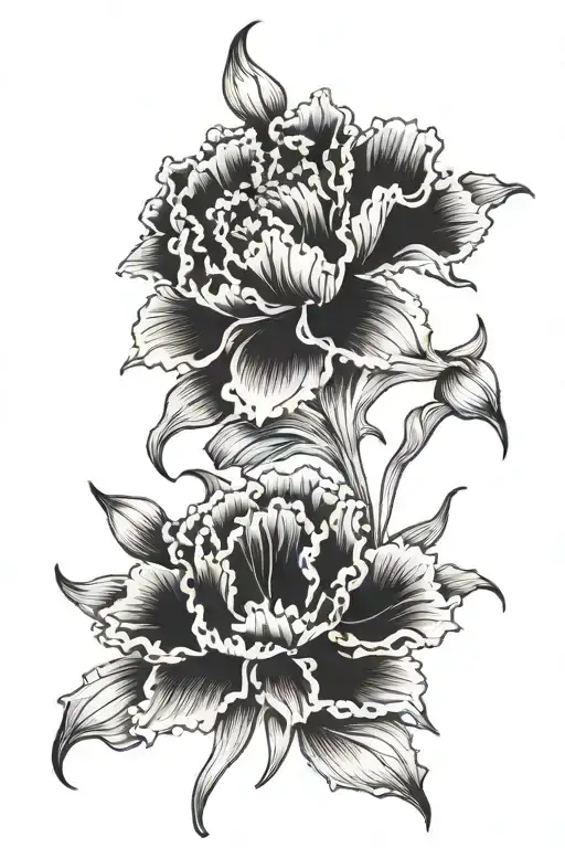 carnation flower, violet flower, daffodil, daisy tattoo design idea