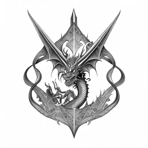 dragon dagger mountain ivy tattoo design idea