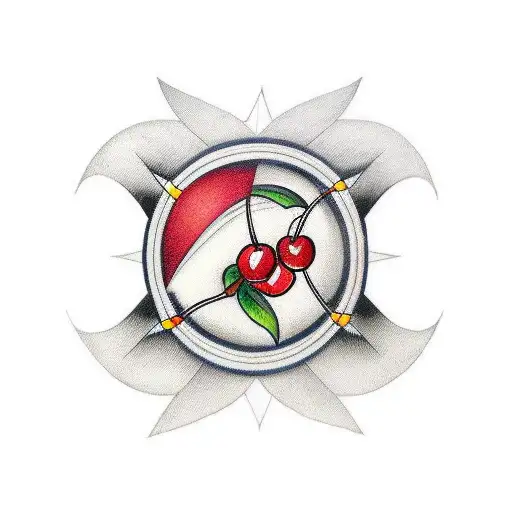 Cherries striped black and red tattoo design idea