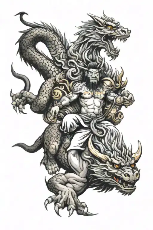 monkeyking riding a dragon with ox and gold pig and tiger  tattoo design idea