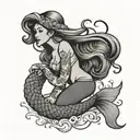 little mermaid line drawing with name Alexis in the line tattoo design idea
