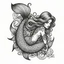 little mermaid line drawing with name Alexis in the line tattoo design idea