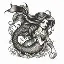 little mermaid line drawing with name Alexis in the line tattoo design idea