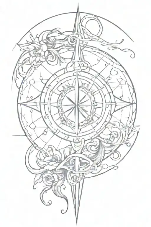 Virgo, yin yang, anchor, compass rose intertwined tattoo design idea