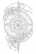 Virgo, yin yang, anchor, compass rose intertwined tattoo design idea